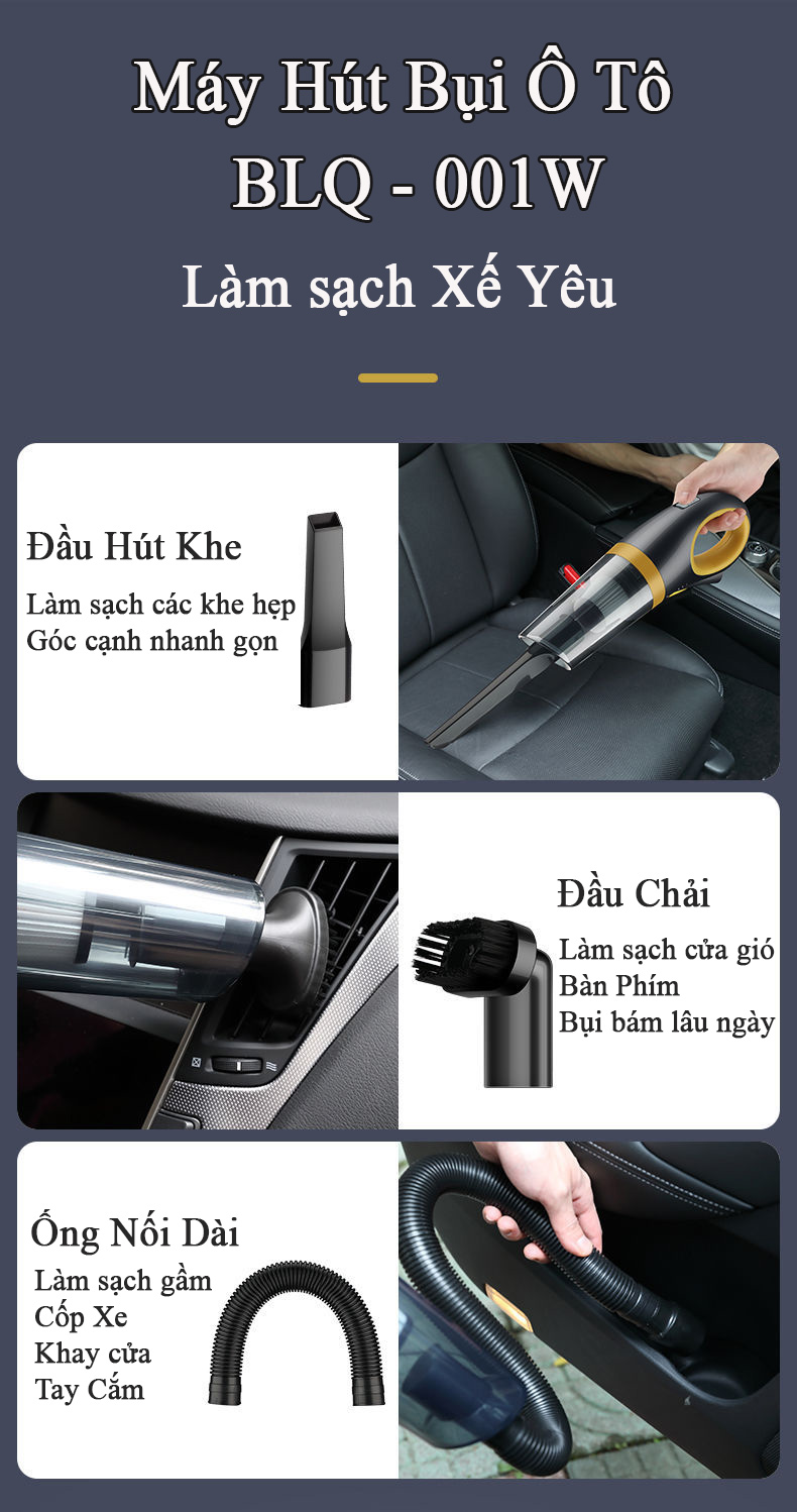 Máy Hút Bụi Ô Tô, Xe Hơi Không Dây Cầm Tay BLQ001W- DRU - Hàng Chính Hãng