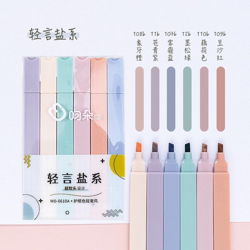 Set 6 bút vuông highlight đánh dấu pastel trang trí sổ tay học tập