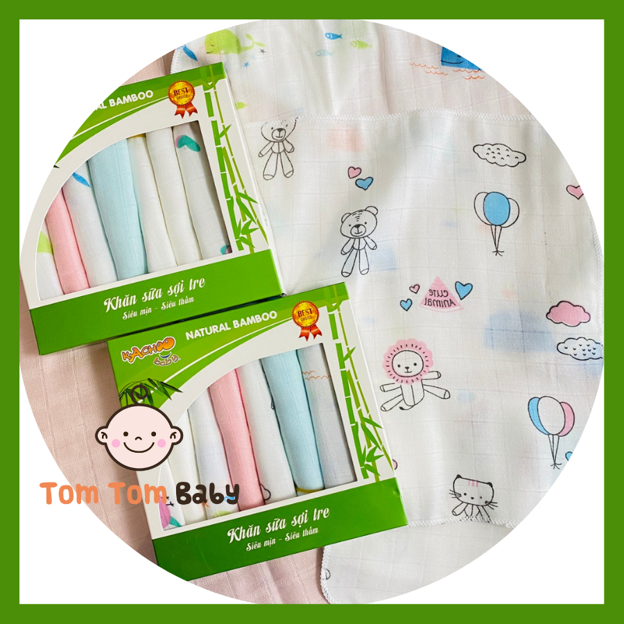 1 Hôp 8 cái Khăn sữa Sợi Tre Cao Cấp 2 Lớp Kachoo Baby -  Kích thước 30x30cm