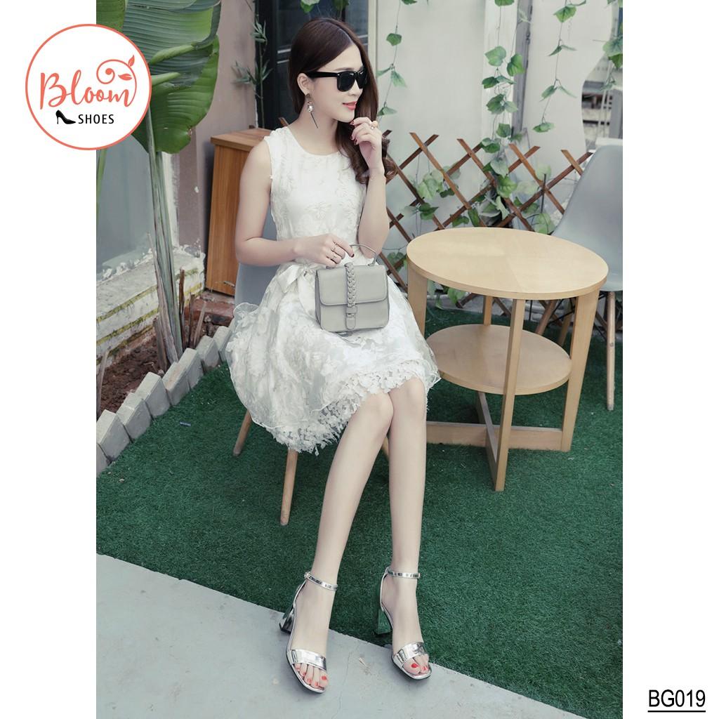 Giày cao gót đẹp 7 cm nữ bóng màu bạc đế vuông