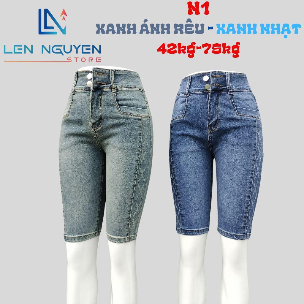 N1_Quần jean nữ, ngố 5 tất, lưng cao, quần bò nữ dáng ôm, quần rin nữ có big size, cho 42kg đến 75kg,LEN NGUYEN STORE - Xanh Ánh Rêu