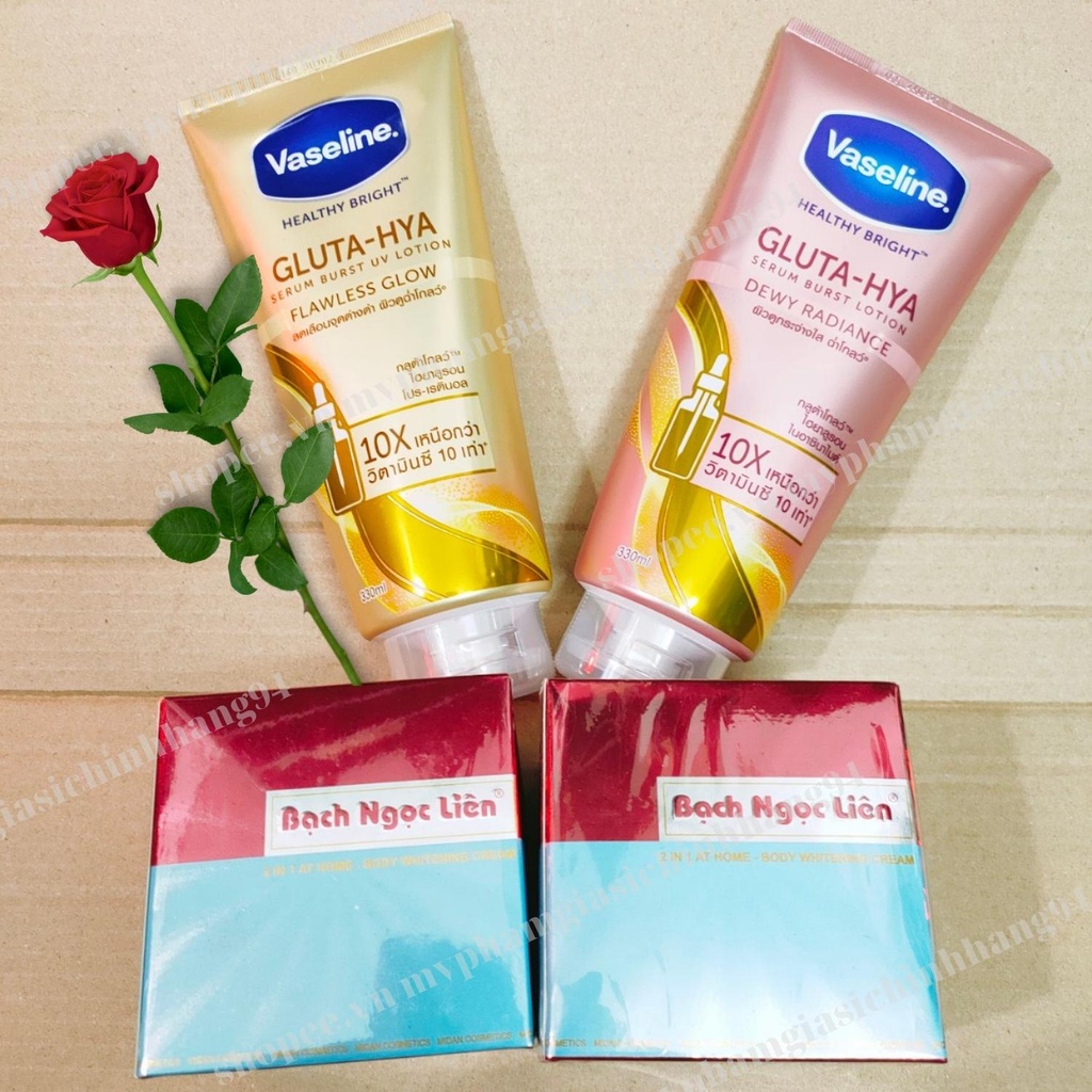 Combo 3 món kem body Bạch Ngọc Liên -Vaseline gluta hồng đêm-vaseline gluta vàng ngày ( không xuất hóa đơn đỏ )