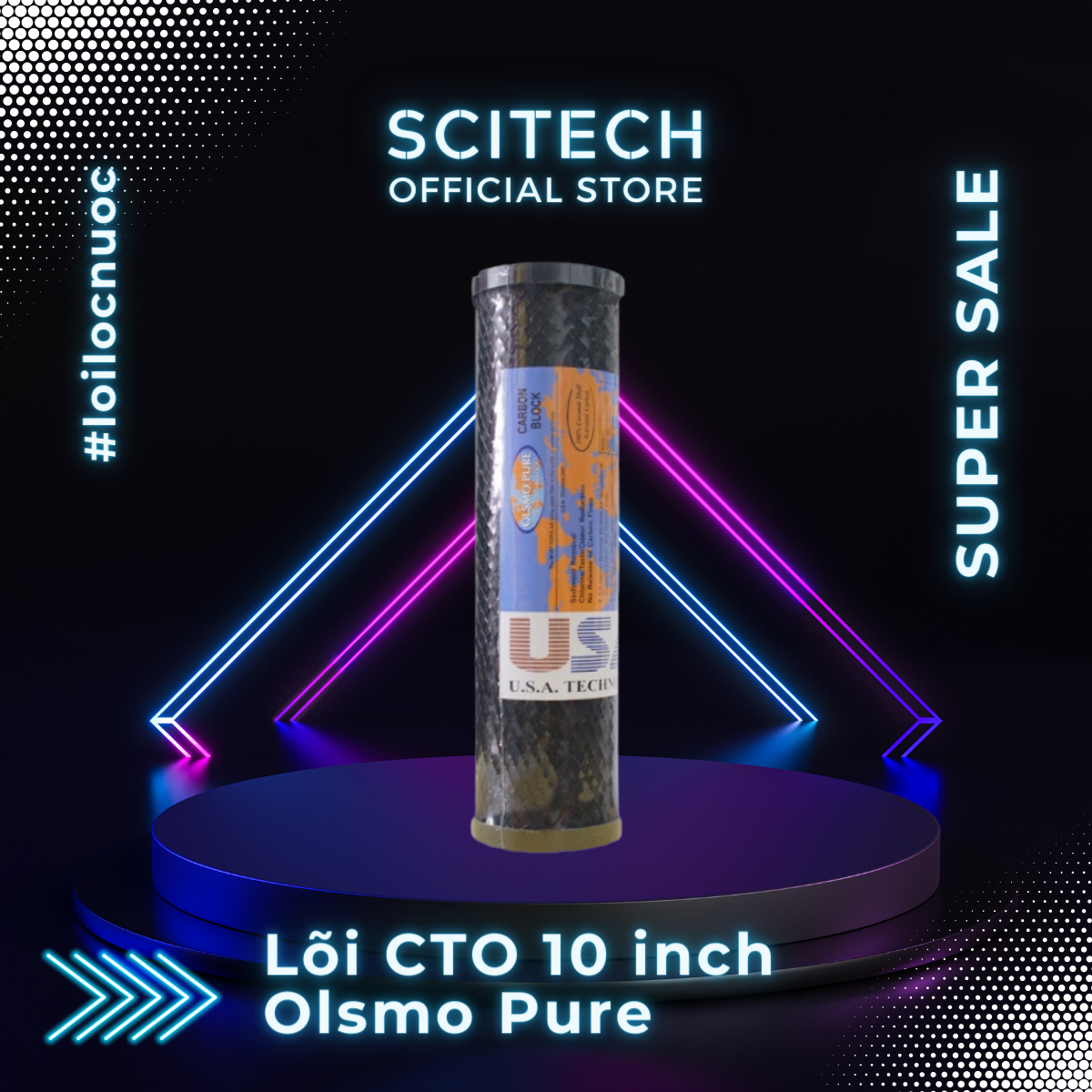 Lõi lọc nước số 3 CTO 10 inch Olsmo Pure by Scitech dùng trong máy lọc nước RO, bộ lọc thô - Hàng chính hãng