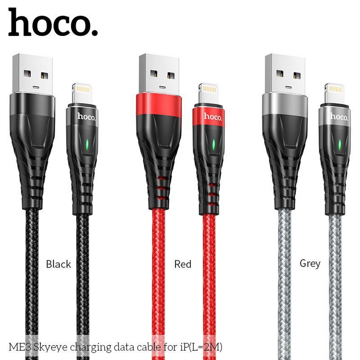 Cáp Sạc Dành Cho Hoco. Dây Dù ME3 3A Cho IP Có Led Dây Dài 2M Hàng Chính Hãng