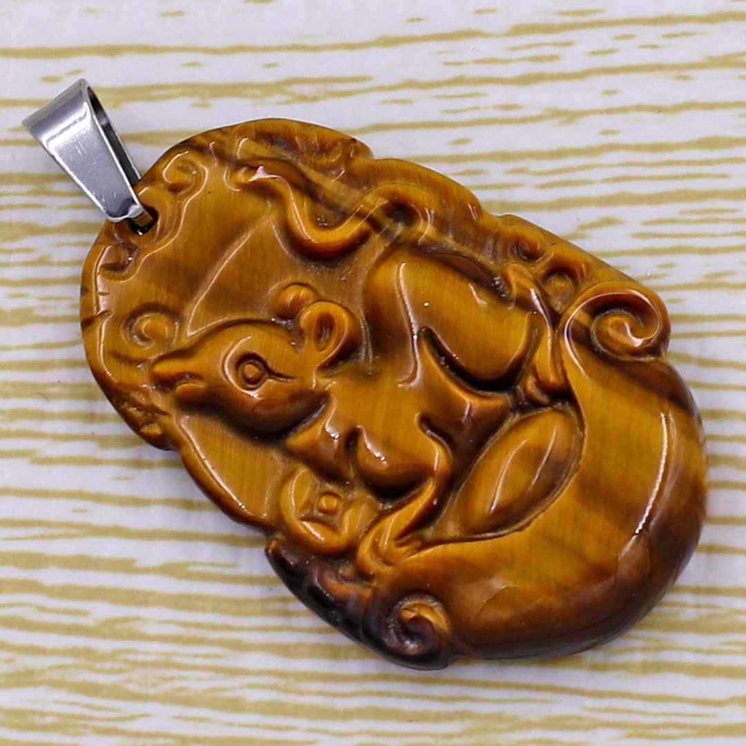 Mặt dây chuyền tuổi Tý đá mắt hổ 3.6cm - Mặt size nhỏ