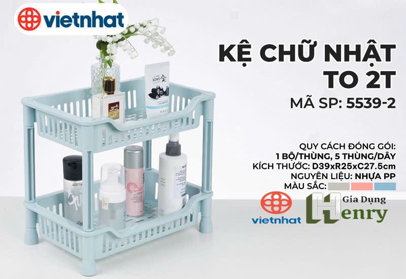 Kệ Chữ Nhật To 2Tầng 3Tầng VIỆT NHẬT 5539, Kệ đựng đồ đa năng phòng bếp, phòng khách, Giá đựng đồ trang trí decor tiện lợi