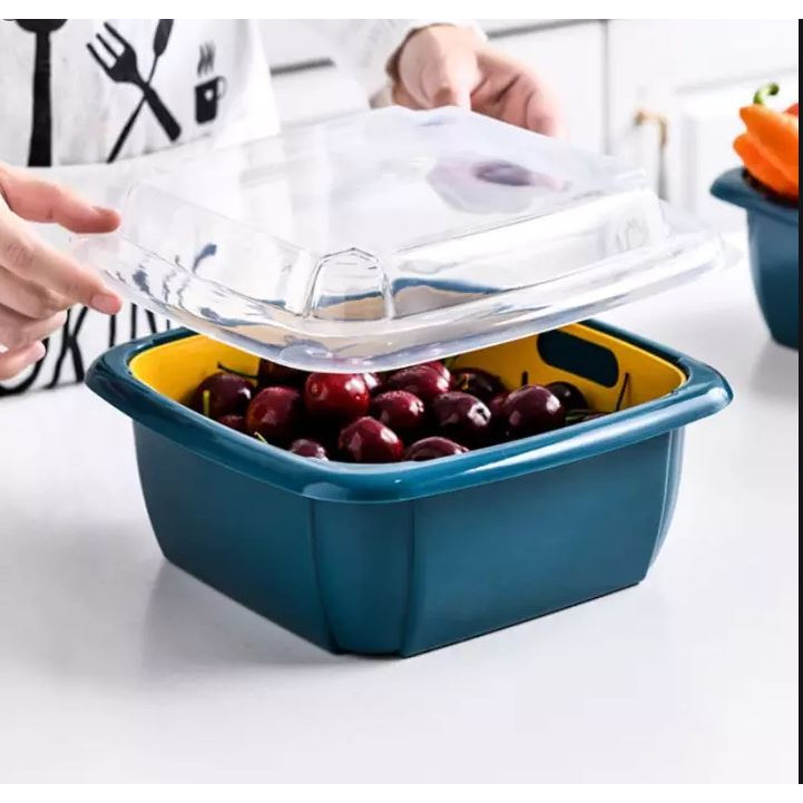 Bộ Rổ Nhựa Kèm Thau Có Nắp Đậy Tiện Lợi
