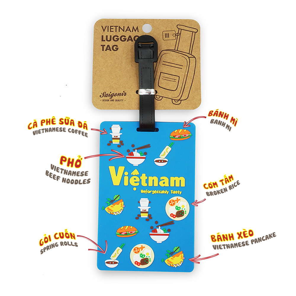 Thẻ Treo Vali Thẻ Treo Hành Lý Luggage Tag Saigonir Hình Ảnh Đồ Ăn Việt Nam Việt Nam Chất Liệu Nhựa Dẻo PVC Kích Thước 6.8*10.5cm Phù Hợp Làm Quà Lưu Niệm Cho Người Nước Ngoài