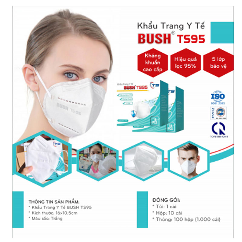 Khẩu trang TS95 Bush ,5 lớp ,kháng khuẩn 95% -Giá rẻ và an toàn