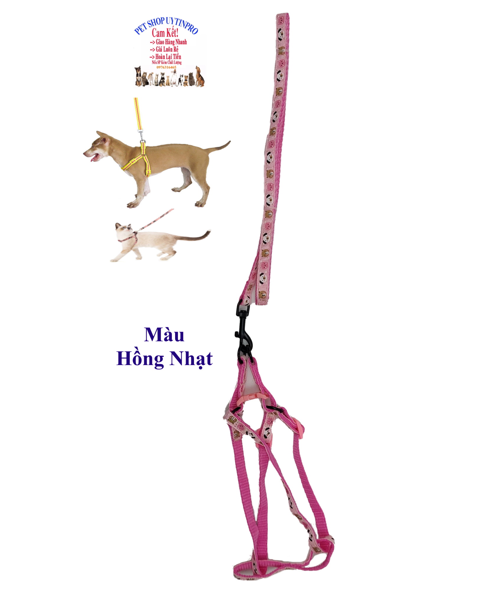 Dây dắt kèm yếm cho Chó Mèo Từ 1kg đến 5kg Bản rộng 1cm In HÌNH ĐẦU THÚ Chất liệu dù Chắc chắn, Yếm có thể điều chỉnh