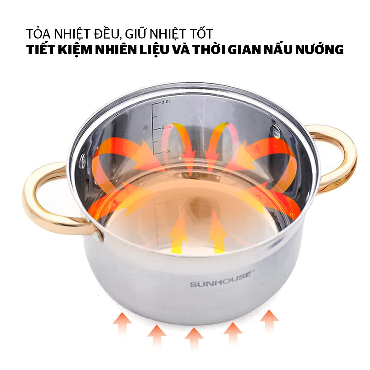Bộ nồi inox 5 đáy Sunhouse SH781 16-20-24cm