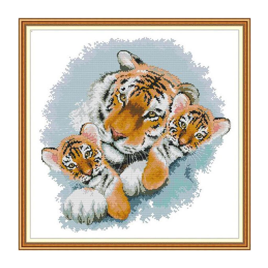 DIY Handmade Needlework Cross Stitch Set Embroidery Kit Precise Printed Tigers