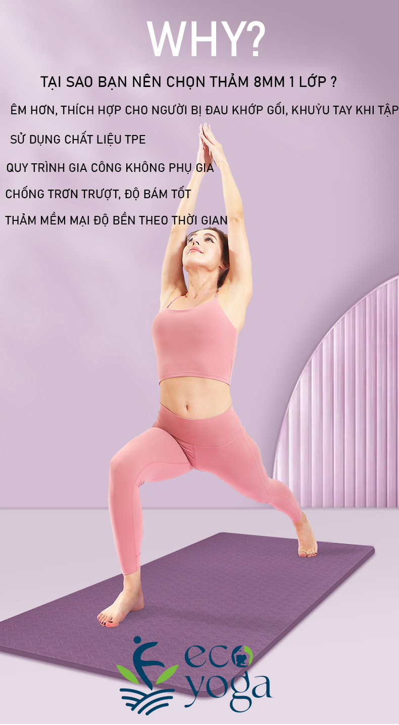 [Tặng Dây Đeo] Thảm Yoga Định Tuyến TPE 1 Lớp 8mm - YOGA QG, Độ Bám Cao, Chống Trơn Trượt, Mềm Mại, Thân Thiện Với Môi Trường, An Toàn Khi Tiếp Xúc Với Da - Hàng chính hãng