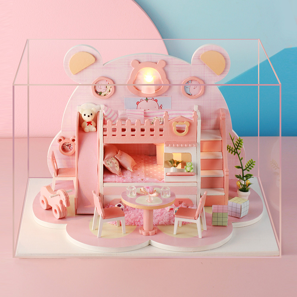 Kit Đồ Chơi Lắp Ráp Nhà Búp Bê Bằng Gỗ Miniatura Với Bộ Quà Tặng Sinh Nhật Nội Thất Đèn LED Giáng Sinh