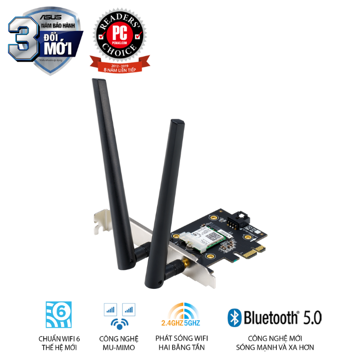 Card mạng PCIe WiFi 6 ASUS PCE-AX3000 Chuẩn AX3000 (No Box) - Hàng chính hãng