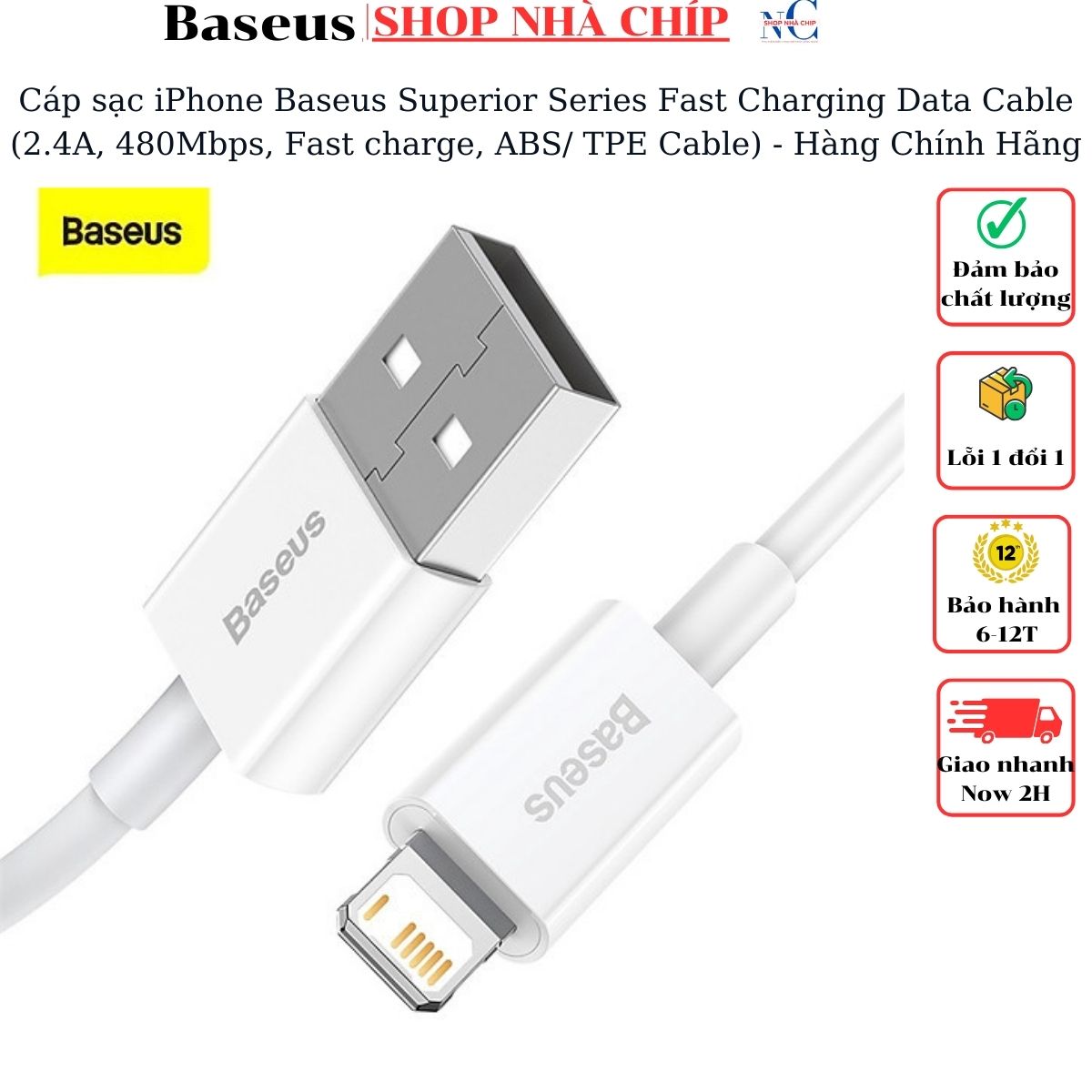 Cáp sạc iPhone Baseus Superior Series Fast Charging Data Cable (2.4A, 480Mbps, Fast charge, ABS/ TPE Cable) - Hàng Chính Hãng 