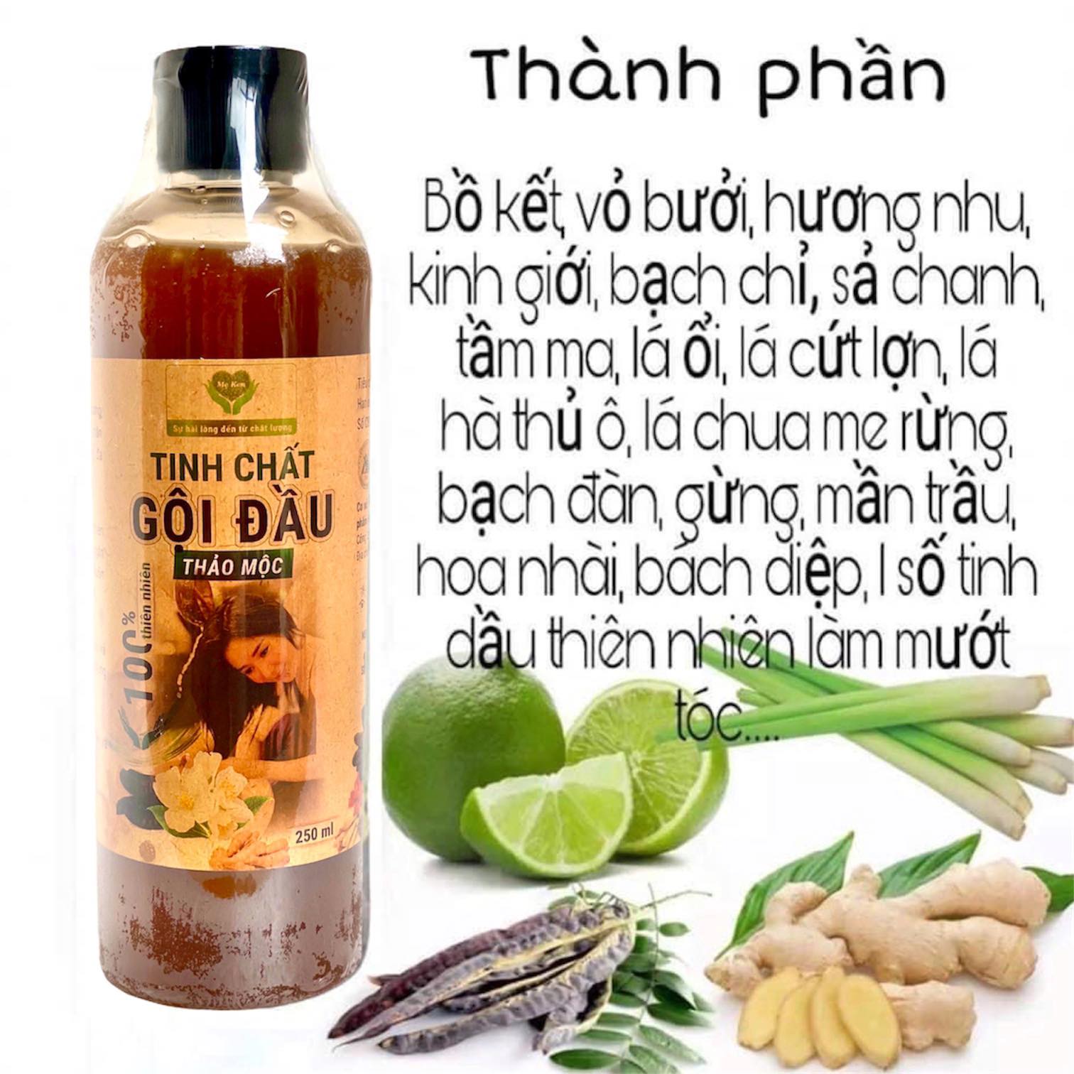 TINH CHẤT GỘI ĐẦU THẢO MỘC MẸ KEN 250ML Kích thích mọc tóc, giảm gãy rụng, giảm gàu, giảm nấm ngứa - tặng kèm 1 khăn tắm