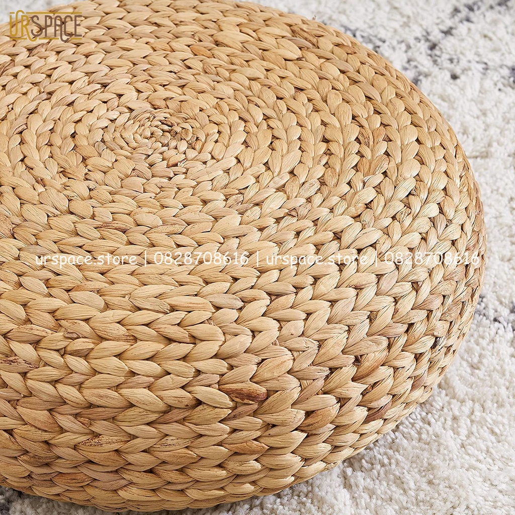 Bàn trà và 2 đôn ngồi thấp bằng lục bình phong cách tối giản/ Hand-Woven Water Hyacinth Low Seating Stool &amp; Table