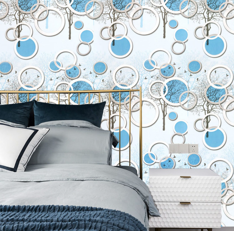 Combo 10 mét giấy dán tường, decal dán tường trang trí nhà cửa Ô TRÒN XANH DƯƠNG khổ 45cm