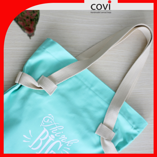 Túi Tote Vải Canvas, Vải Bố Hàn Quốc Đựng Giấy A4 Phom Đứng Phối Chữ THINK BIG thời trang COVI T17-M-Màu Xanh ngọc