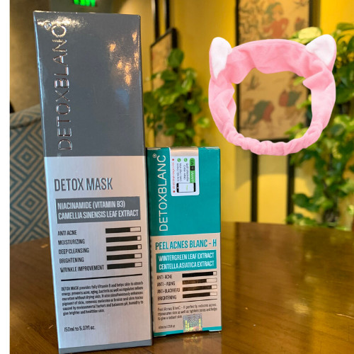 Combo Detox Blanc Thải độc Giảm mụn tận gốc Mặt Nạ Detox mask và Serum mụn Lộc Đề(mẫu mới) dành cho da thường + Tặng kèm băng đô thời trang