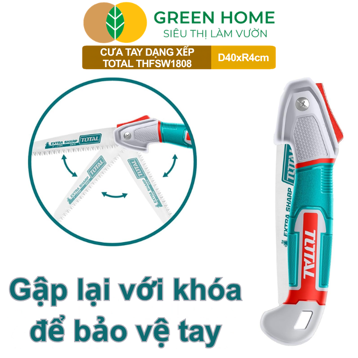 Cưa Tay Dạng Xếp Total THFSW1808 GreenHome, Lưỡi Thép SK5 180mm, Răng Cưa 3 Cạnh, Bền Bỉ, Gấp Gọn