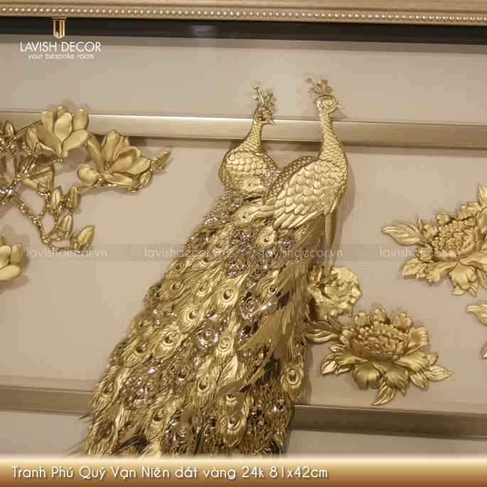 Tranh Phú Quý Vạn Niên dát vàng 24k 81x42cm khổ ngang