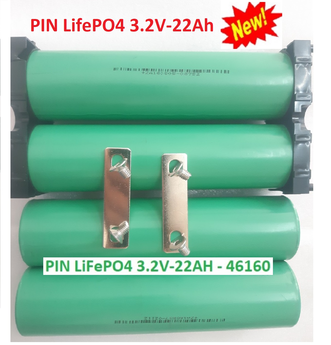 Combo 4 Cell Pin Lithium lifepo4 46160 3.2V 22Ah kèm Phụ kiện (Khung + Cầu nối + ốc)