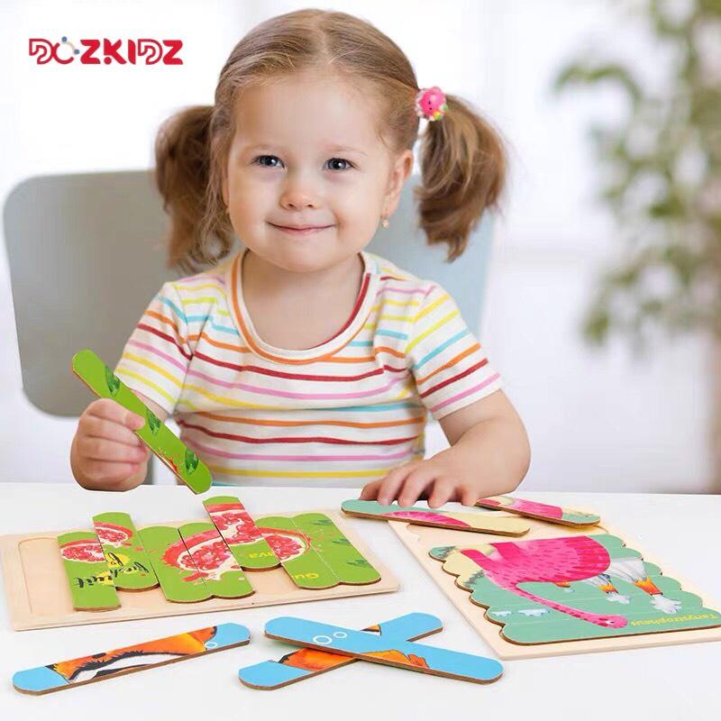 Đồ chơi gỗ ghép hình - Tranh ghép hình que 2 mặt bằng gỗ - DOZKIDZ