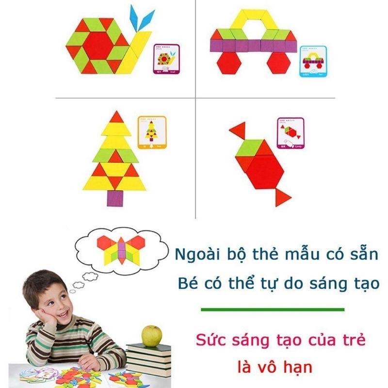 Đồ chơi ghép hình khối Pattern Blocks 155 chi tiết Montessori cho bé từ 3 tuổi phát triển trí tuệ