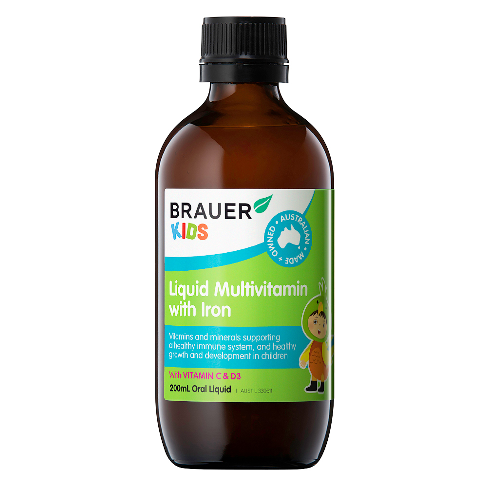 Brauer Kids Liquid Multivitamin with Iron - Bổ sung vitamin tổng hợp và sắt cho trẻ 3 tuổi (200ml)