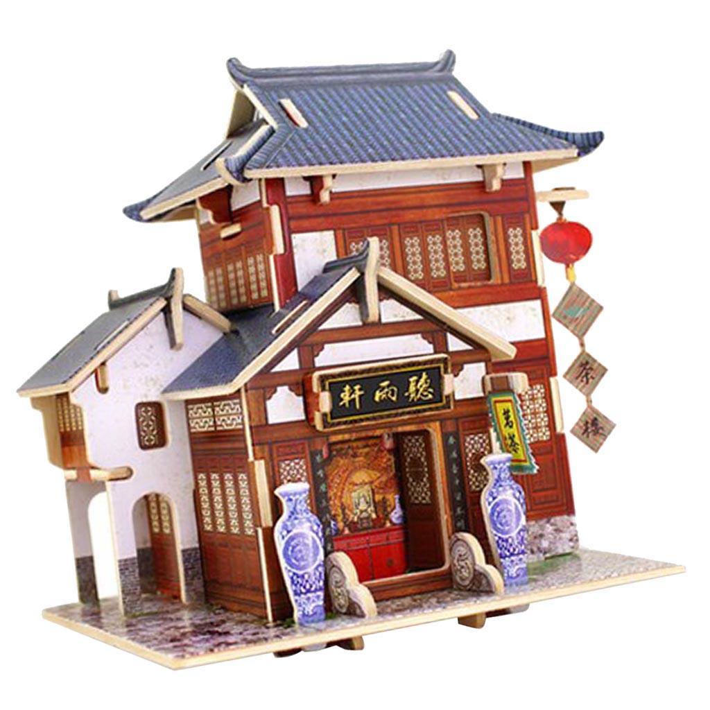 1/24 Wooden Dollhouse Miniature Chinese House with Furniture, DIY Dollhouse Assembly Kit, 1:24 Scale Creative Room