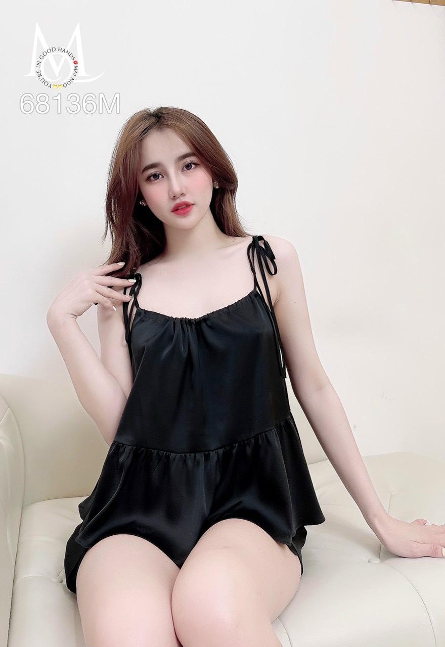 Đồ Mặc Nhà, Bộ Ngủ Nữ Đùi, Áo Dây Trơn Sexy Chất Lụa Satin, Mát, Mịn Nhẹ Nhàng, Vải Đẹp May Kỹ - Freesize 40-65kg