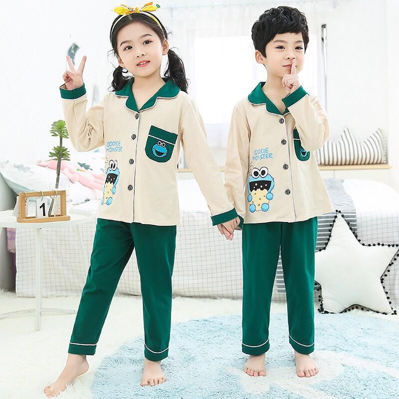 Bộ pizama cho bé trai bé gái xinh xinh dễ thương ấm áp mùa mưa xanh và vàng