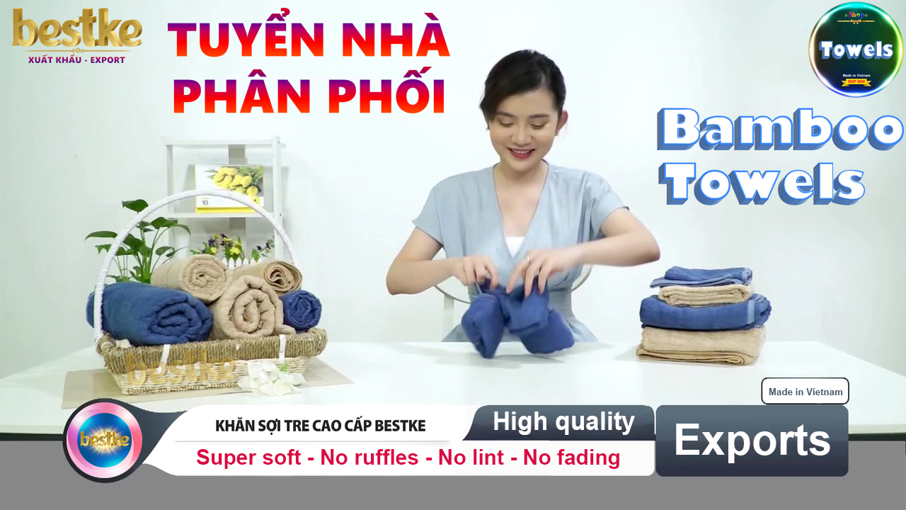 BỘ 3 Khăn Tắm, Khăn Gội, Khăn Mặt sợi tre Bestke Cao cấp Xuất khẩu Hàn Quốc màu Xanh, Bamboo Towel