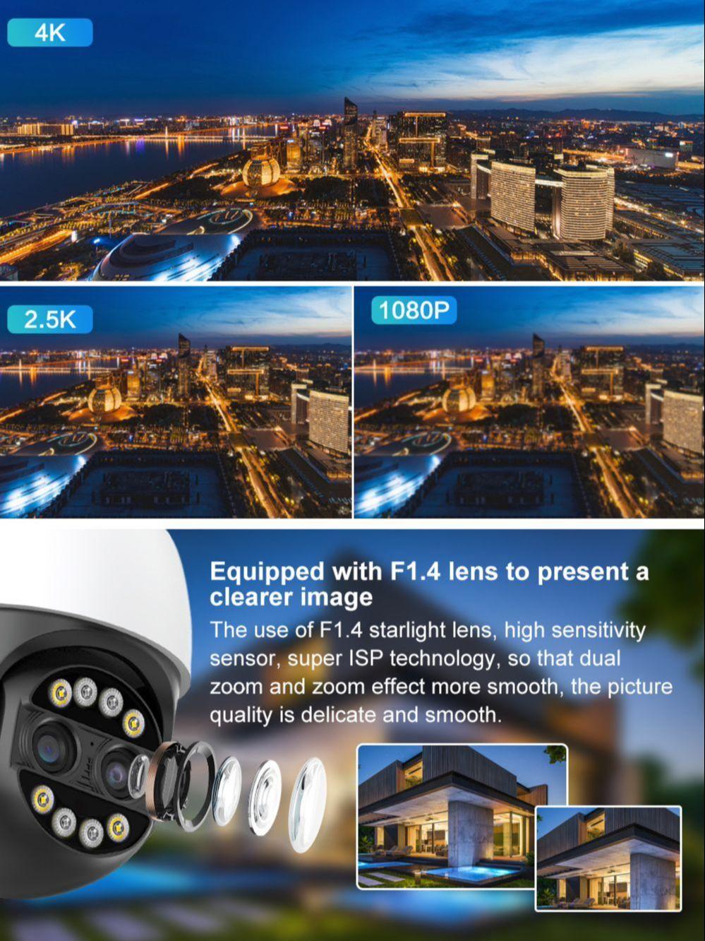 MediaSite 8MP 4K 8x Lai Zoom 2.8 12mm Ống Kính Kép PTZ Camera IP WiFi Phát Hiện Con Người An Ninh camera Giám Sát Video ICsee