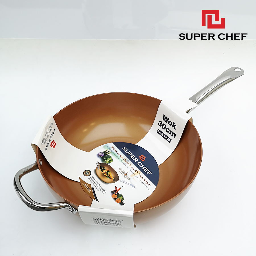 Chảo Chống Dính Ceramic Sâu Lòng ( Chảo Xào) Super Chef Cao cấp Siêu Bề Bỉ Không Bong Tróc, Siêu An Toàn, Tiện Lợi, Sang Trọng  size 26-28-30cm