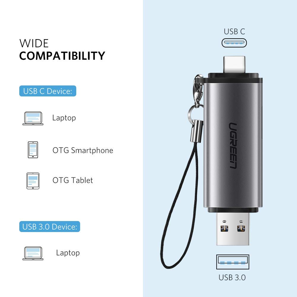 Đầu đọc thẻ nhớ SD/TF chuẩn USB Type C và USB 3.0 Ugreen 50706 chính hãng- hàng chính hãng