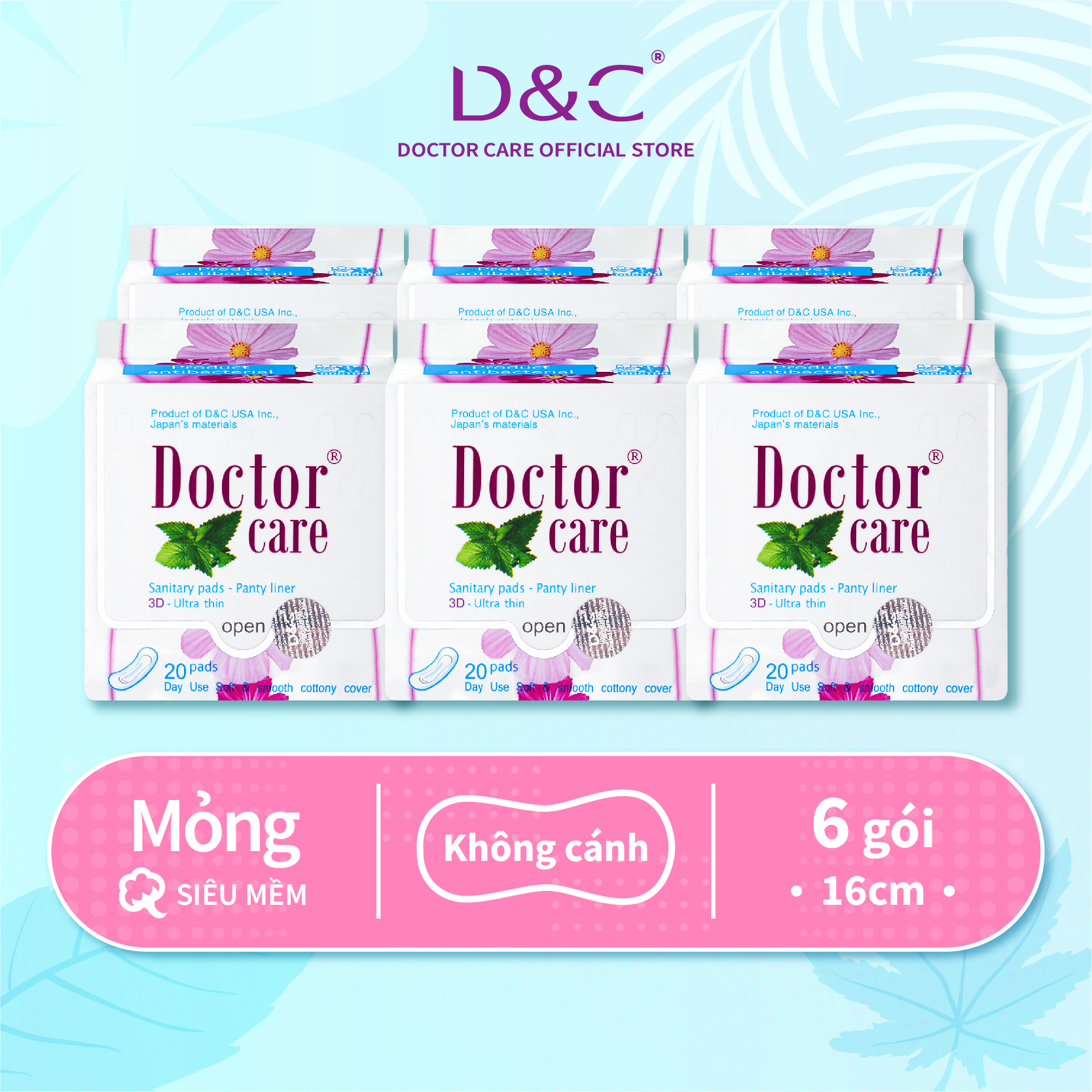 Combo 6 Băng vệ sinh hàng ngày  thảo dược Doctor Care 16 cm siêu khô thoáng cả ngày dài