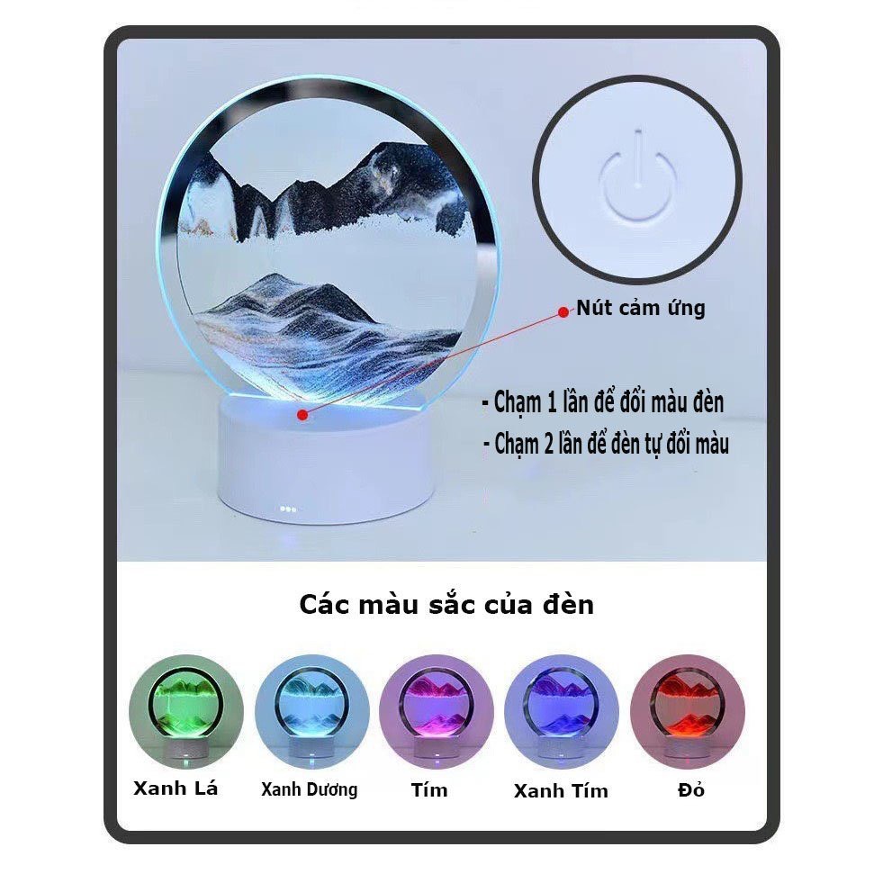 Đồng hồ cát trang trí, tranh cát có đèn đổi mầu