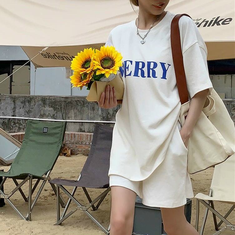 Set thun cộc merry nữ - Bộ áo phông form rộng tay lỡ mix quần short suông trơn, style Ulzzang, Set thun áo tay lỡ kèm quần đùi cộc nữ