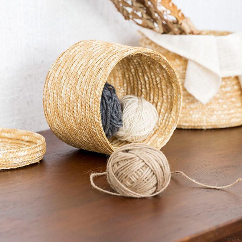 Giỏ Đan Rơm Thủ Công Có Nắp Đậy Đựng Đồ Ăn Vặt Để Bàn Tiện Lợi