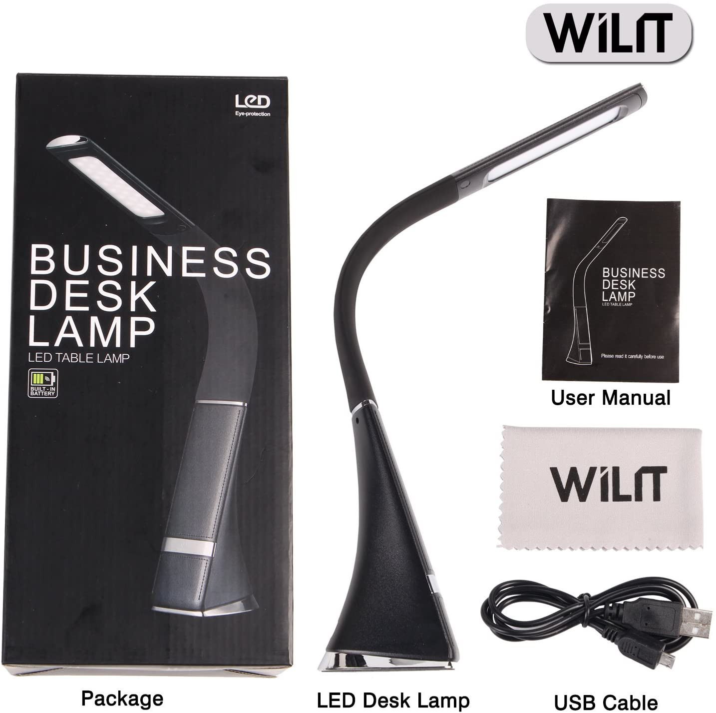 Đèn bàn đèn học LED Wilit U2C - Nhập Đức - Chống cận - Sạc pin - Cổ ngỗng uốn dẻo [Màu đen sang trọng]