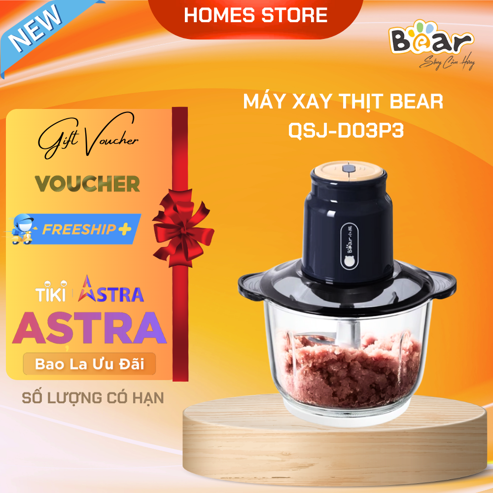 Máy Xay Thịt Bear QSJ-D03P3 2L Cực Kỳ Êm Công Suất 300 W - Hàng Chính Hãng