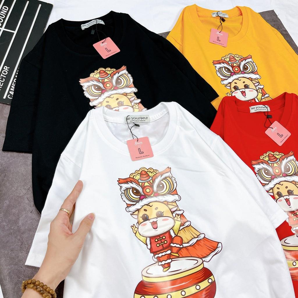 ÁO THUN TAY NGẮN TRÂU TẾT 2021 MÚA LÂN UNISEX SIZE M L XL