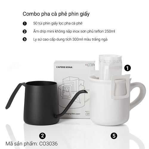 Combo pha cà phê phin giấy túi lọc Nhật Bản Cafede Kona S2