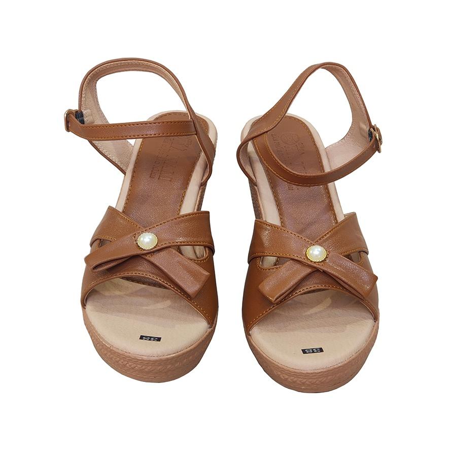 Giày Sandal Nữ Đế Xuồng TiTi ĐÔ Da Bò Thật Cao Cấp 7cm DNU2146