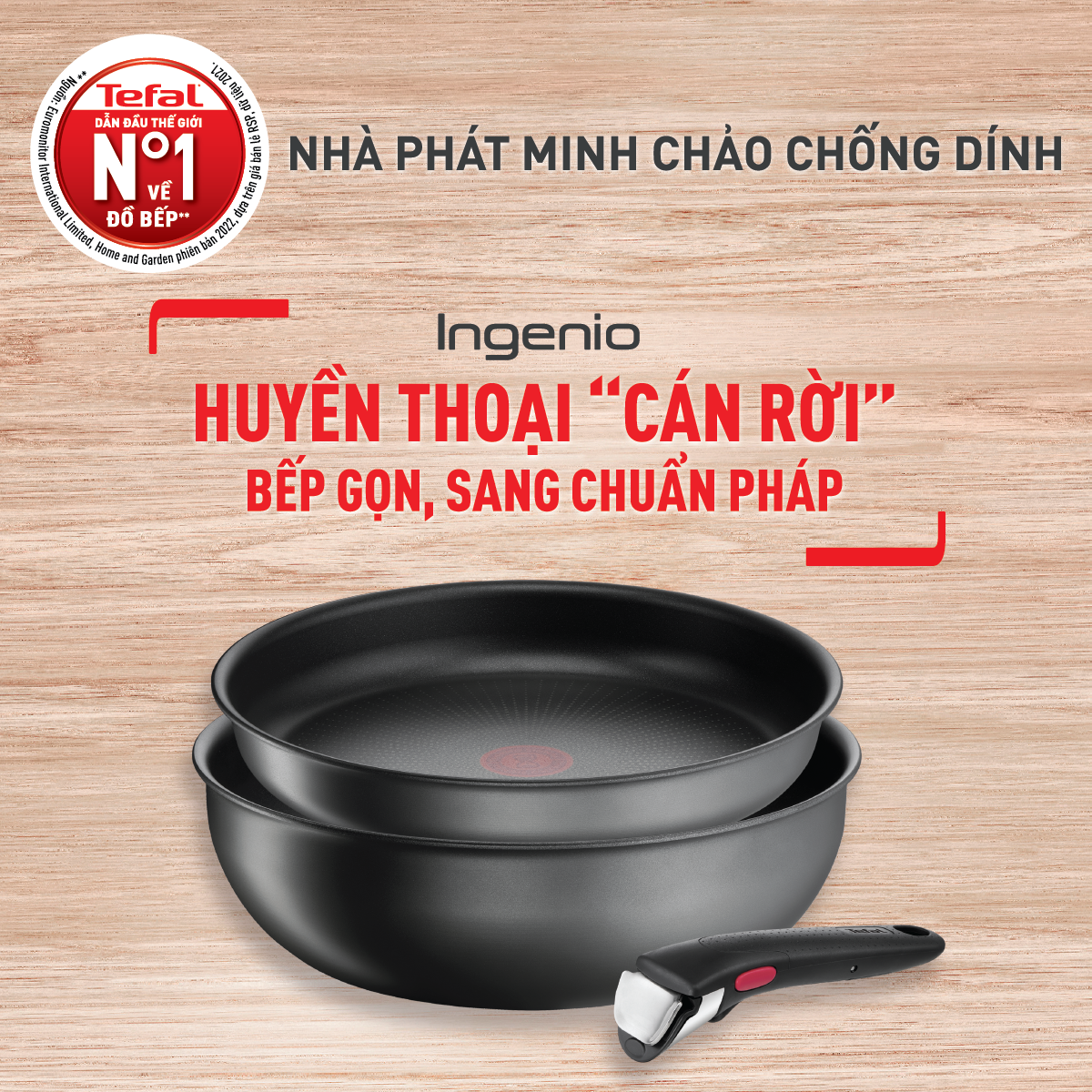 [Made in France] Bộ nồi chảo cán rời 3 món Tefal Ingenio Daily Chef (chảo sâu 26cm, chảo chiên 24cm, cán cầm rời) - Hàng chính hãng