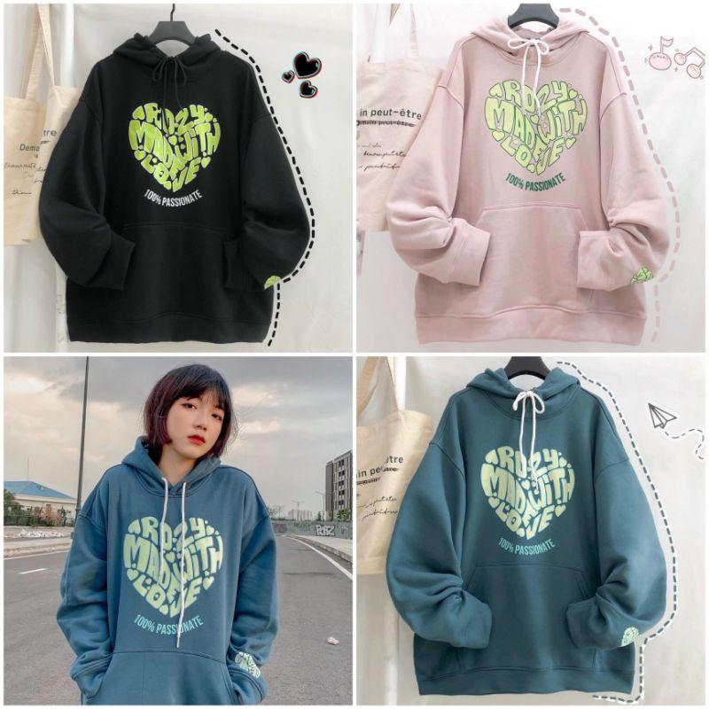 Áo Hoodie Cặp Đôi Tim Love Nam Nữ HOT RẺ ĐẸP Áo Khoác Nỉ Chống Nắng Kiểu Hoodie Chui Đầu Tay Dài Unisex Couple Xinh