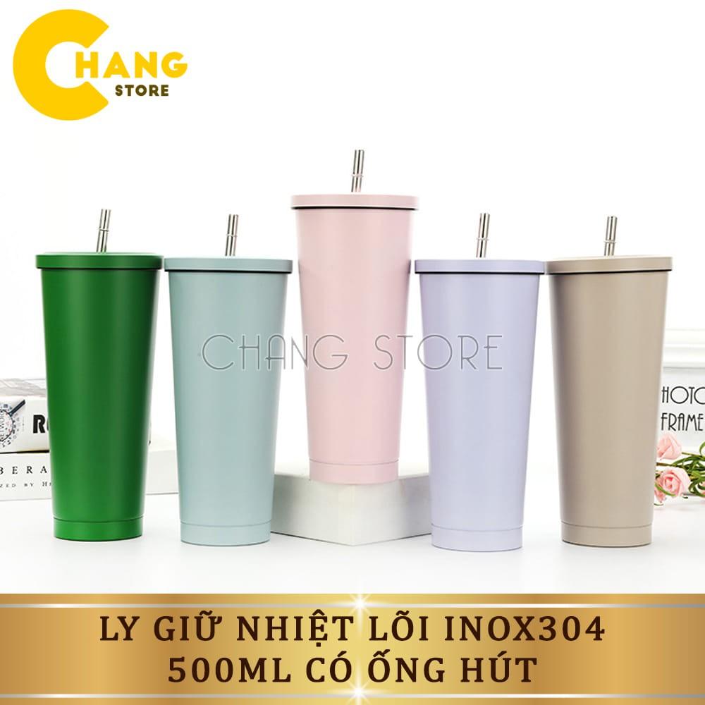 Ly Giữ Nhiệt Inox Không Gỉ 500ml Tặng Kèm Ống Hút, Cốc Giữ Nhiệt Cách Chân Không Chống Chảy Mồ Hôi Cao Cấp